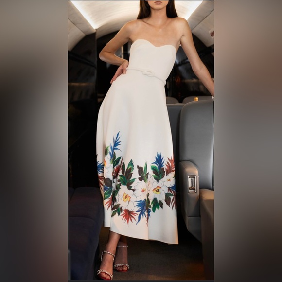 Badgley Mischka Floral Strapless Scuba Dress - Picture 3 of 9